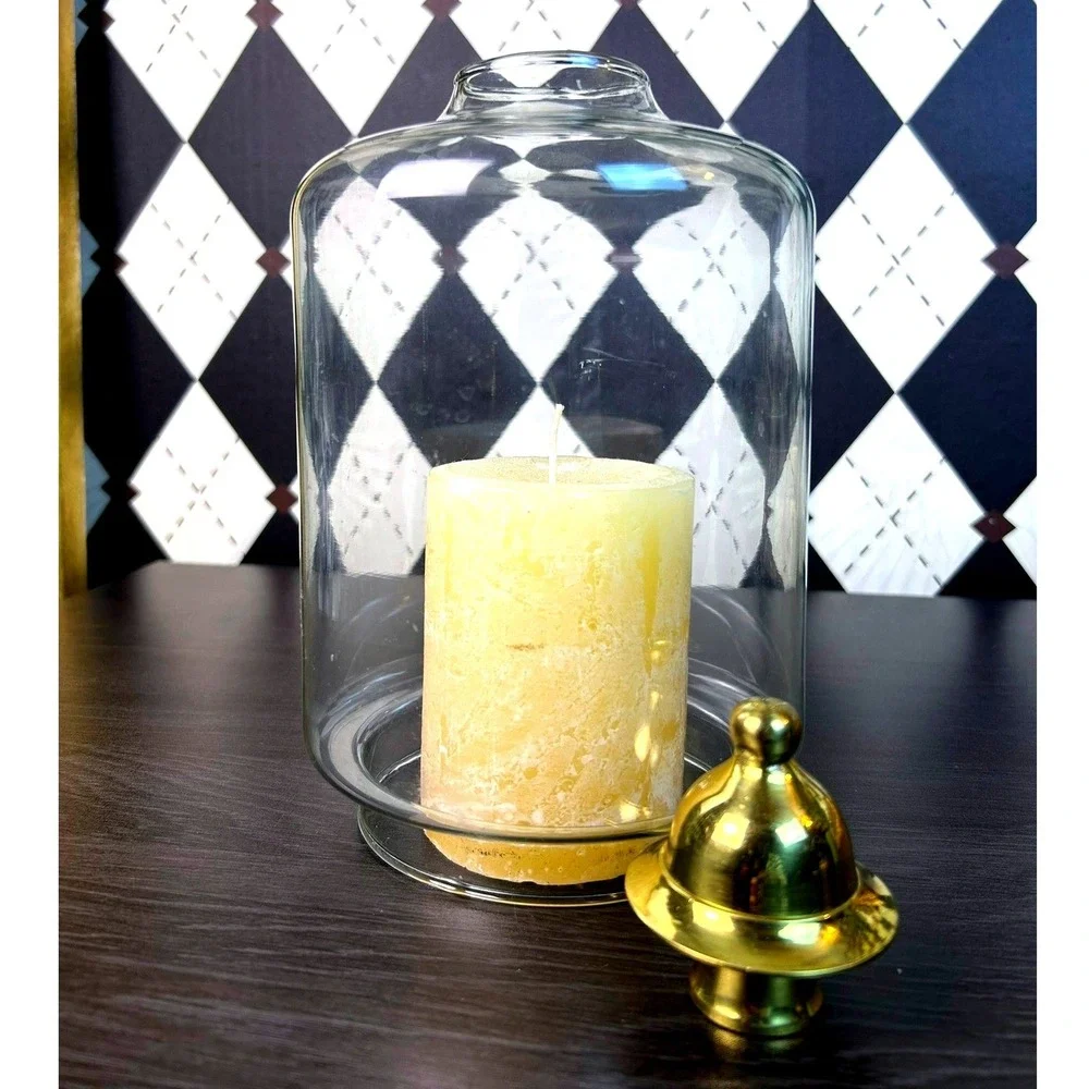 Vintage Reversible Glass Hurricane Candle Holder Brass Top 9 Inch